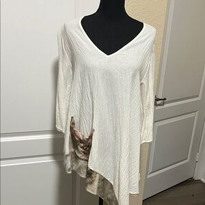 Elegant White and Brown Women's Top